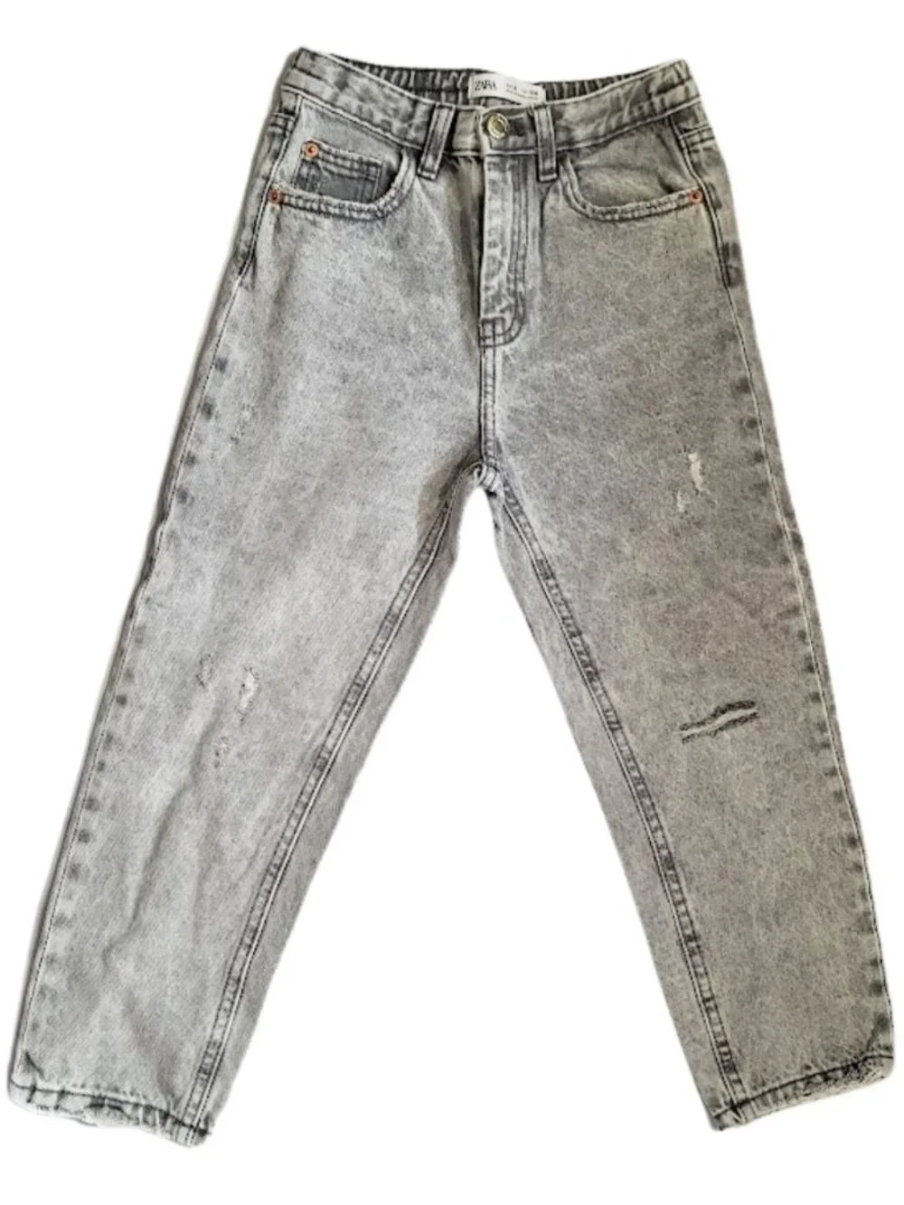 ZARA Gray Adjustable Waist Distressed Denim Jeans - Boy's 8